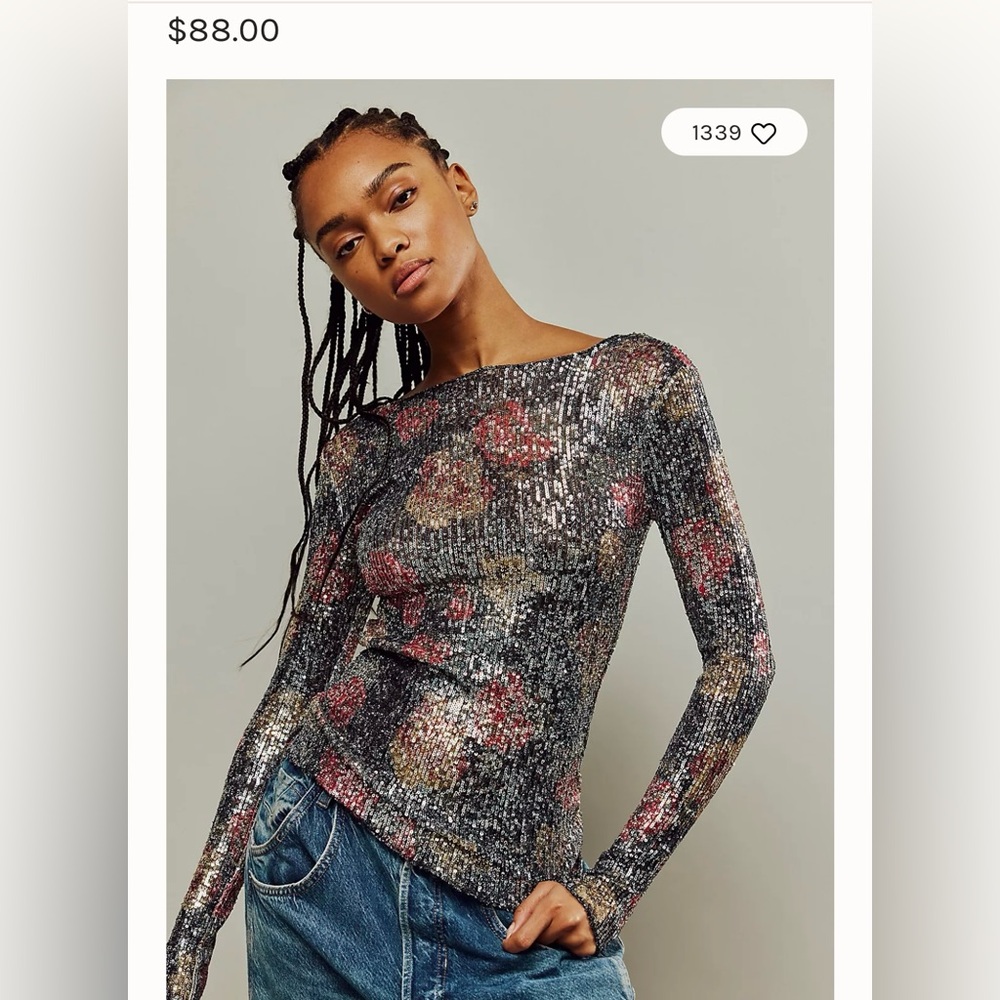 Gently Worn Free People Sequin Top, XS, Black/Multi